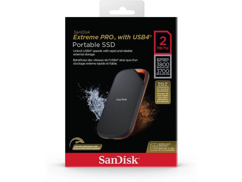 SanDisk Externe SSD Extreme Pro Portable SSD USB4 2000 GB Leistungsstarker externer USB4-Speicher