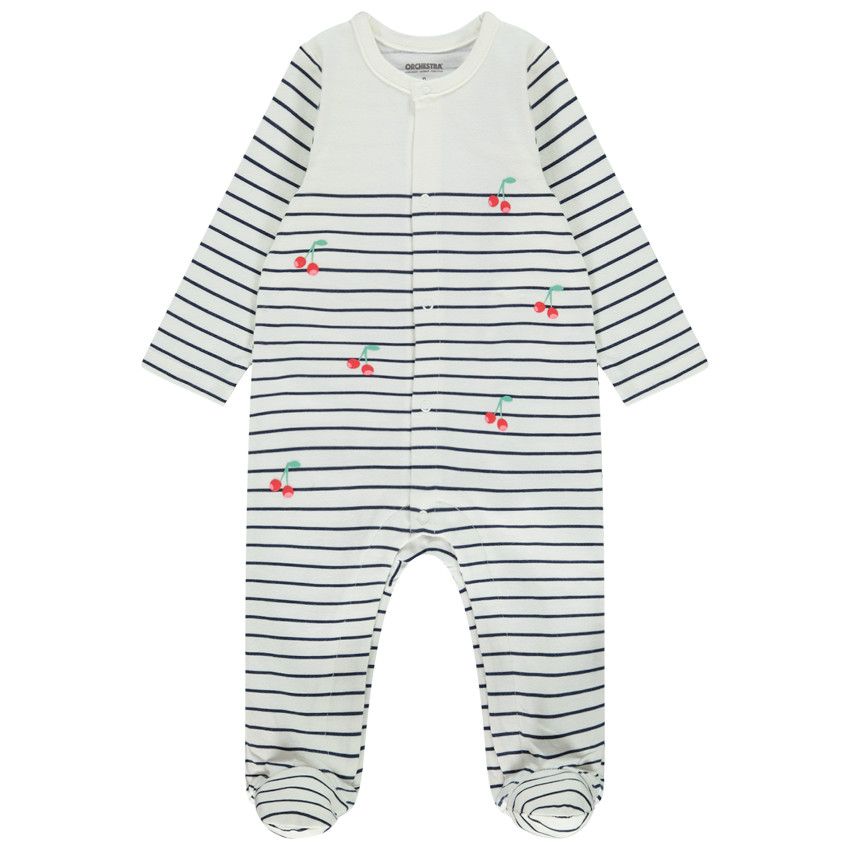 Lot de 3 dors-bien en jersey cerises pour bébé fille - Ecru