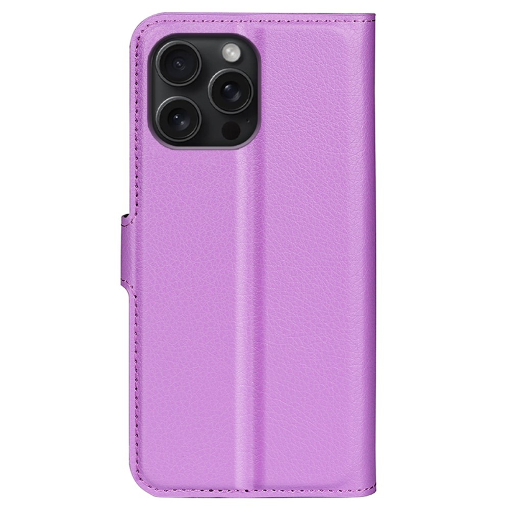 iPhone 16 Pro Max Leder Tasche Flip Cover Litchi Look - Lila
