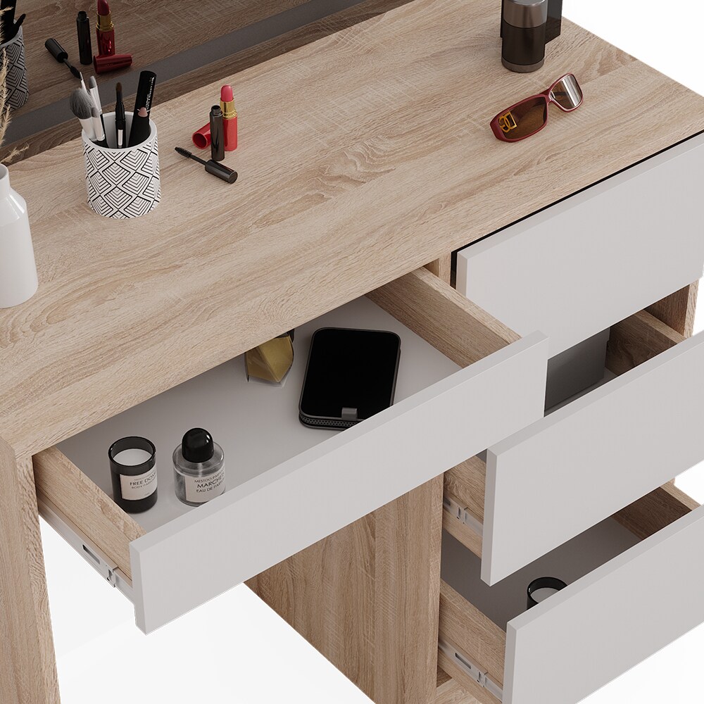 Vicco Schminktisch Sherry Sonoma Weiß 90 x 75 cm LED-Spiegel Frisiertisch modern