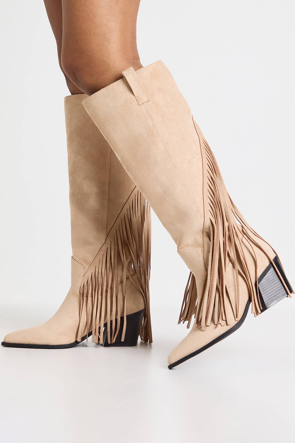 boohoo Bottes De Cowboy Western À Pompons Coupe Large