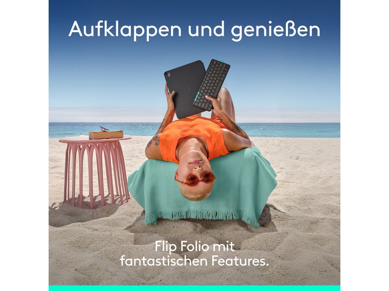 Logitech Tablet Tastatur Cover Flip Folio iPad Pro & Air13 Vielseitiges iPad Cover mit verstaubarer Tastatur
