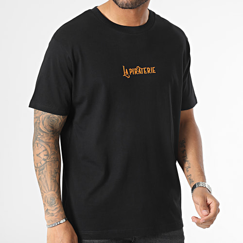 Tee Shirt Oversize Large Wave Logo Noir Orange