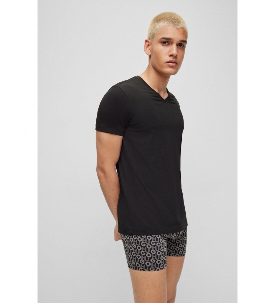 Conjunto de 2 camisetas HUGO com decote em V, branca e preta.