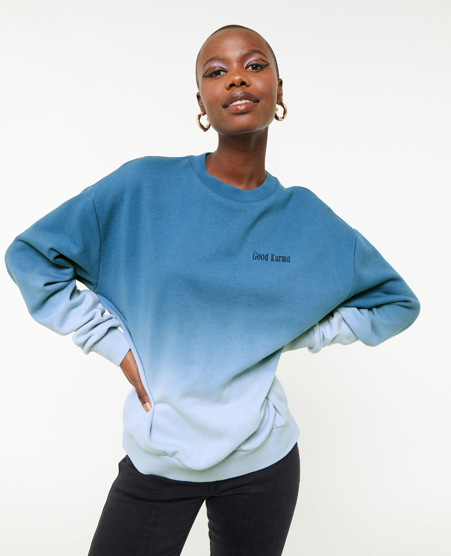 Sweat oversize dégradé et brodé - Bleu