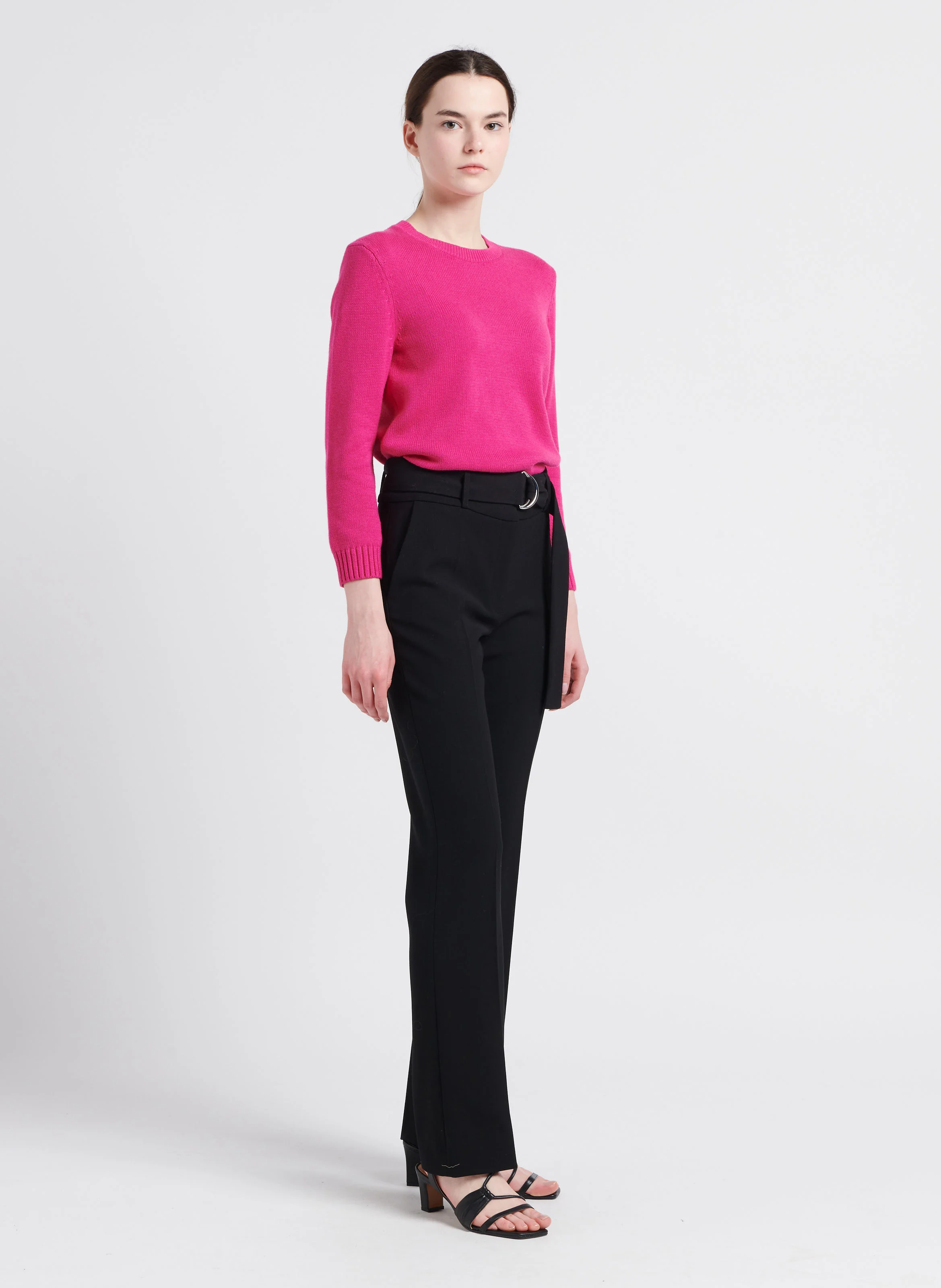 Pull col rond en coton mélangé| Rose