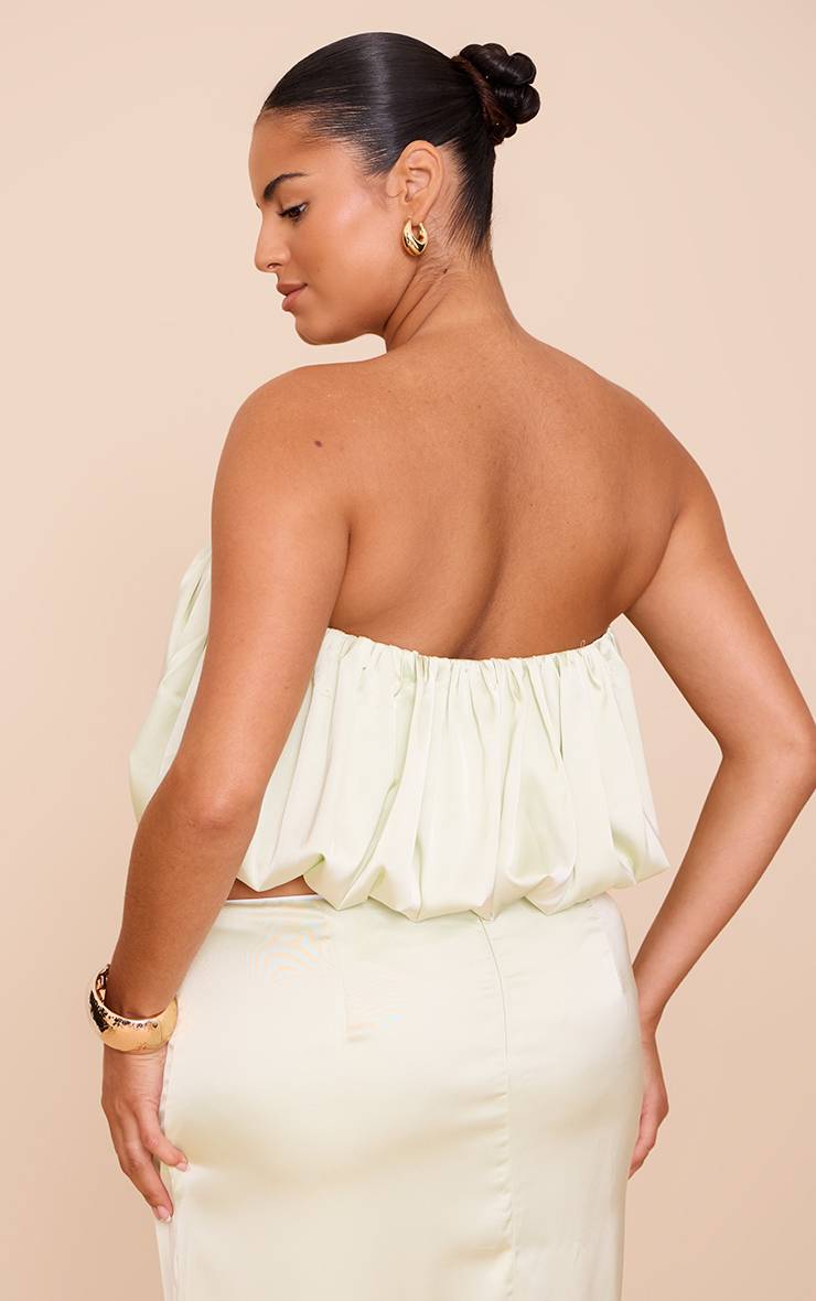 Mint Green Top Bandeau Bouffant En Satin Grande Taille Coordonné
