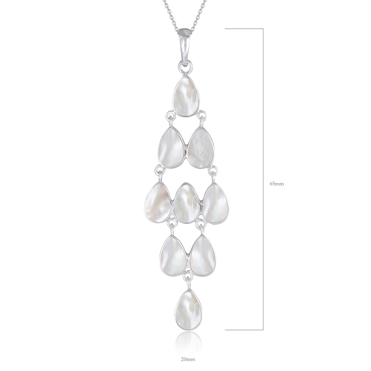 Pendentif Chandelier gouttes de nacre blanche serties d' argent