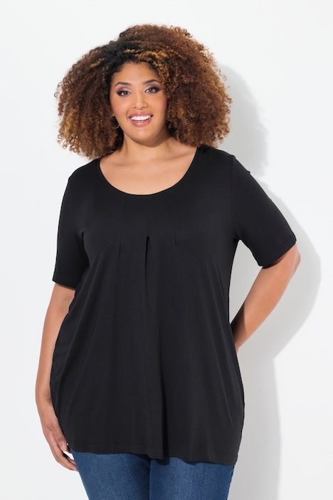 T-Shirt, Zierfalten, A-Linie, Rundhals, Halbarm, Modal