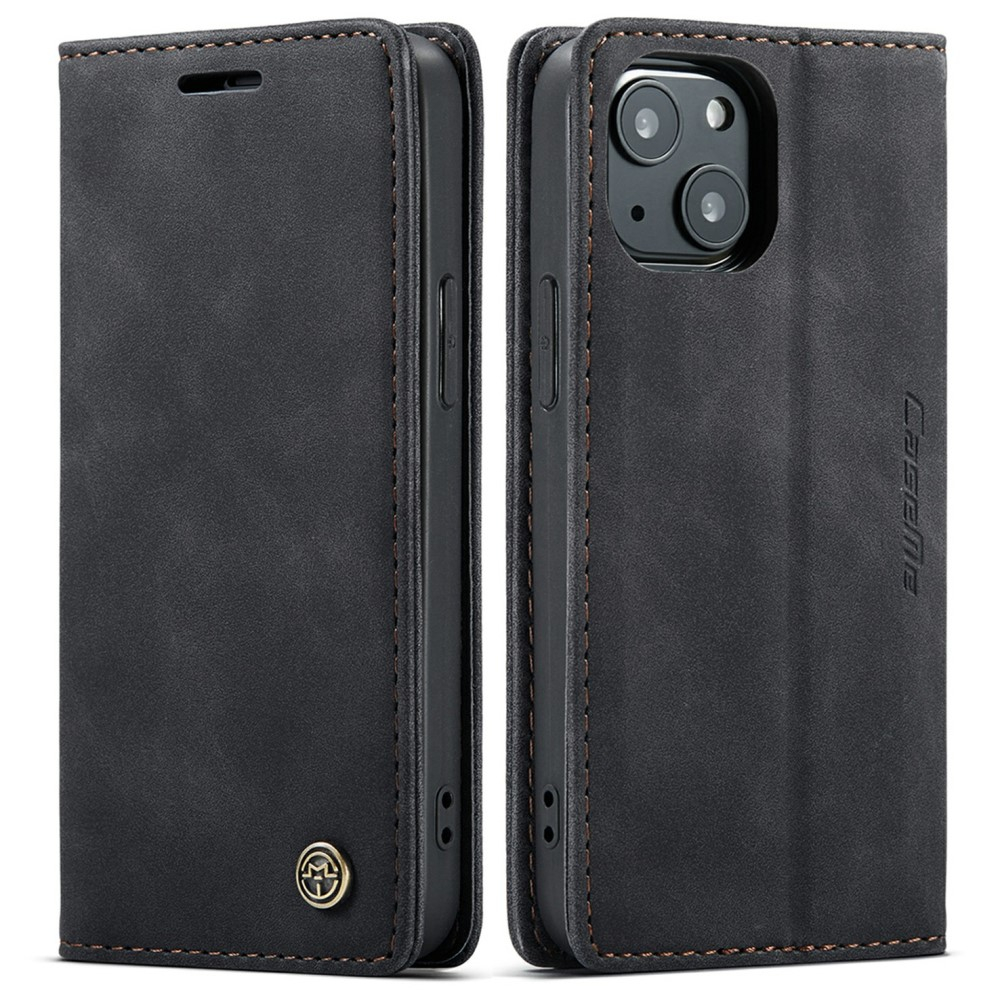 iPhone 13 Leder Tasche Flip Wallet Etui mit Kartenfächern - Schwarz