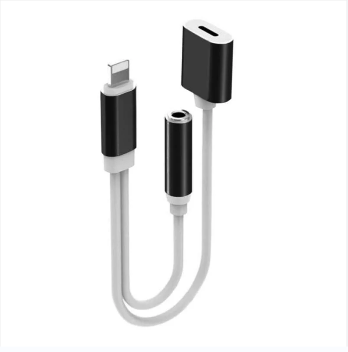 (8cm) 2in1 Lightning auf 3.5mm Klinke   Lightning Audio Musik Kopfhörer Lade Adapter Splitter - Weiss / Schwarz