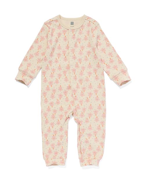 combinaison pyjama côtelé bébé fleurs beige