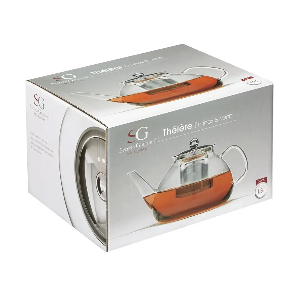 Secret de Gourmet - Theepot - glas/rvs - met filter - 1300 ml