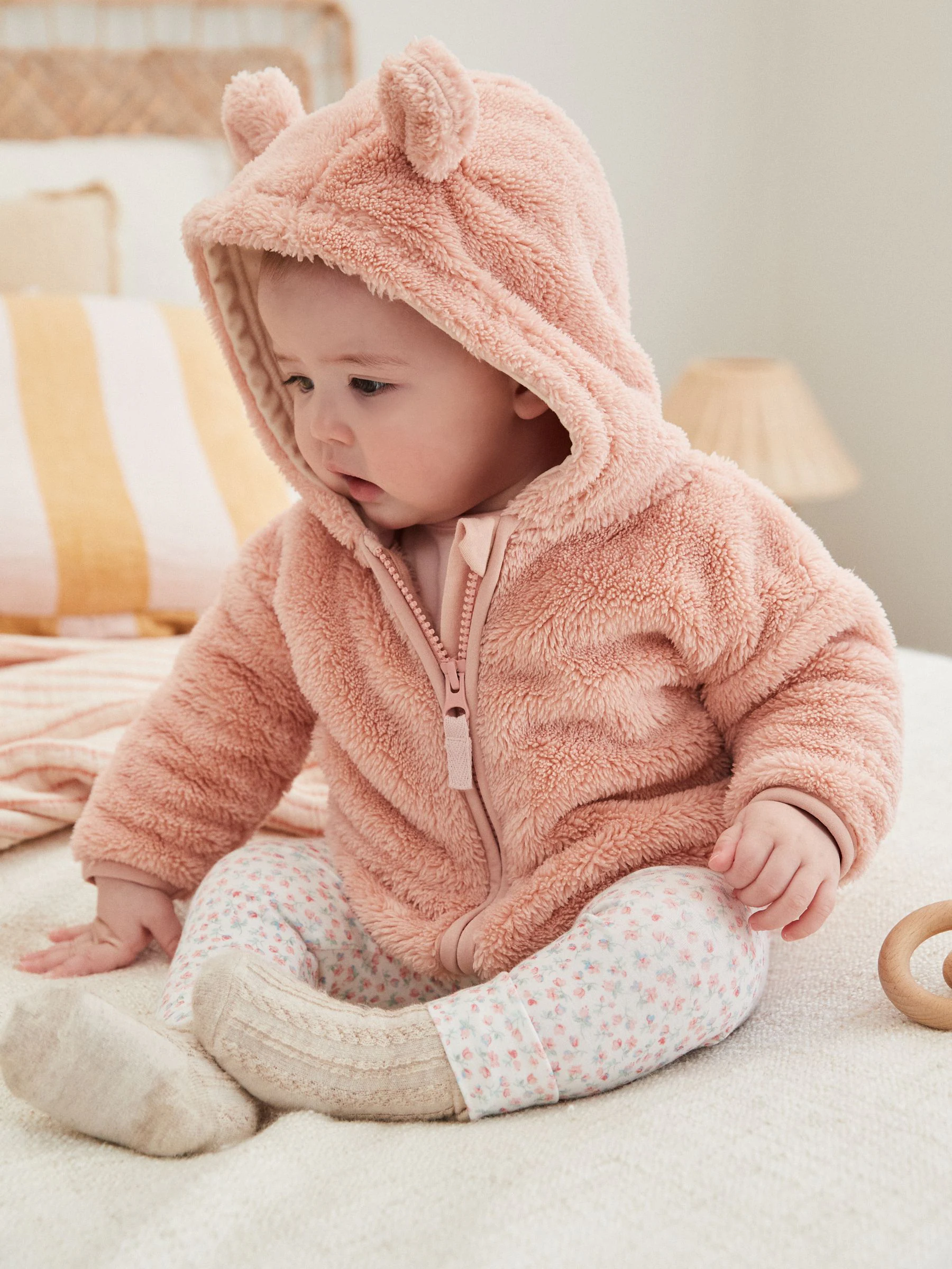 Roze - Fleece babyjack met capuchon (0mnd-2jr)