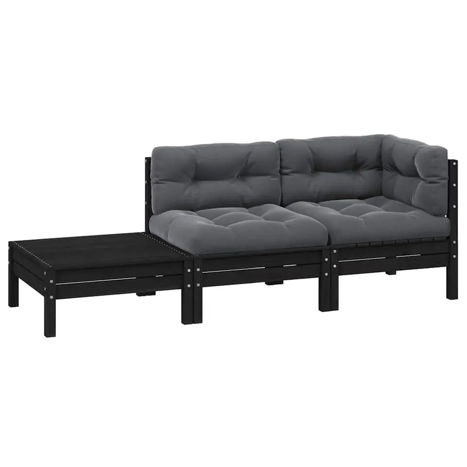 vidaXL - Loungeset - Zwart - Grenenhout