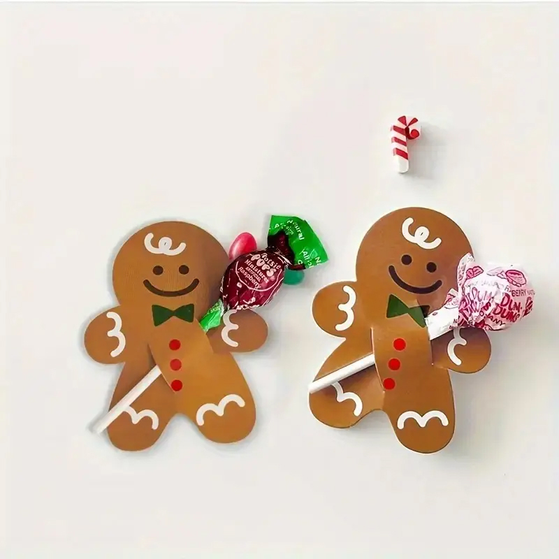 (50er Set) 85x65mm Weihnachts Gast Geschenk Süssigkeiten Plätzchen Party Tisch Deko Lollipop Halter - Lebkuchenmann