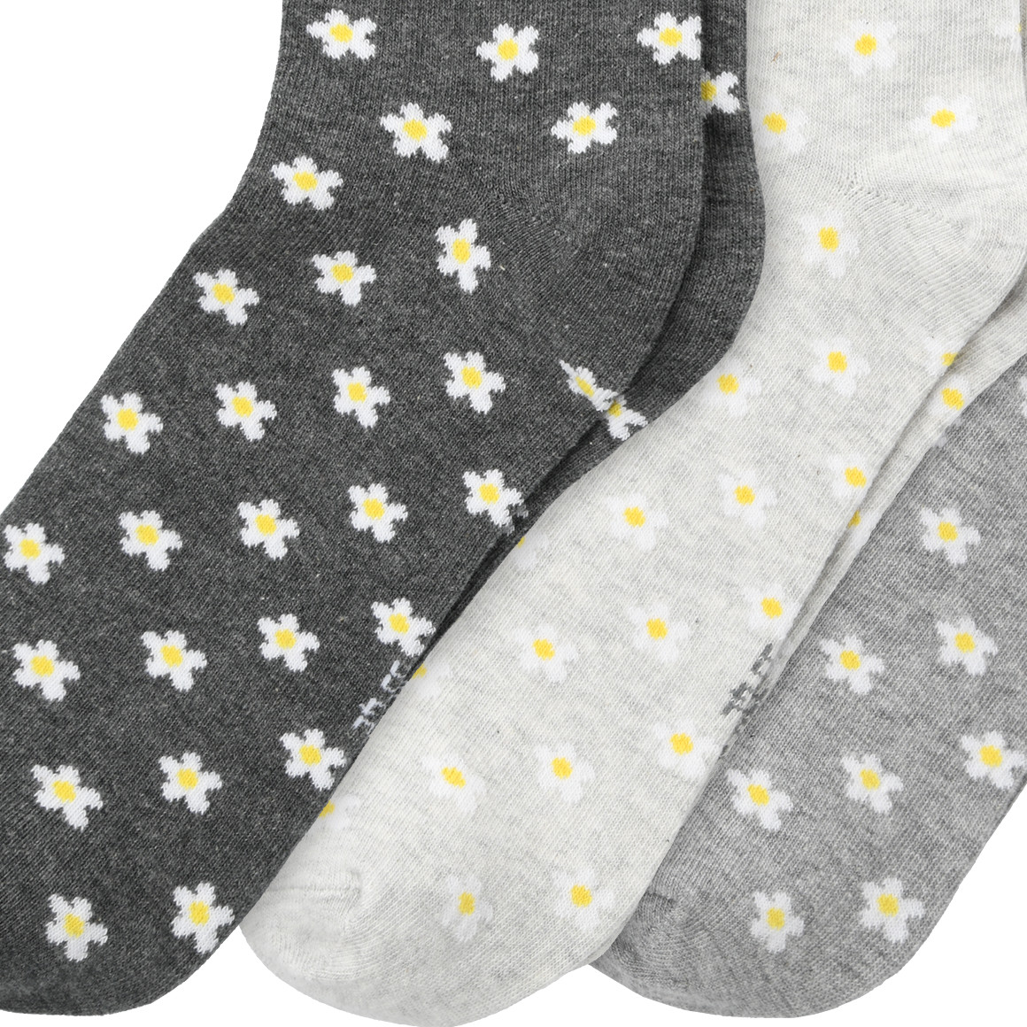 Gina Benotti 3 Paar Damen Socken mit Blümchen-Allover hellgrau / grau / dunkelgrau