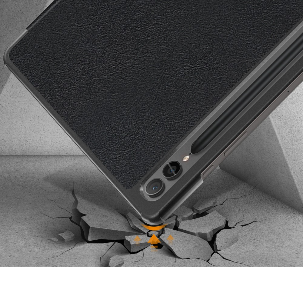 Samsung Galaxy Tab S9  Plus Leder Tasche Smart Cover Hülle Litchi Look   S-Pen Halterung - Schwarz