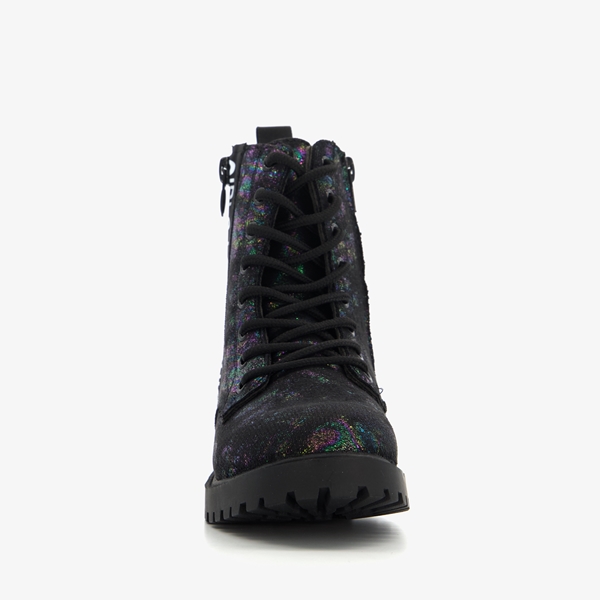 Blue Box meisjes veterboots zwart metallic