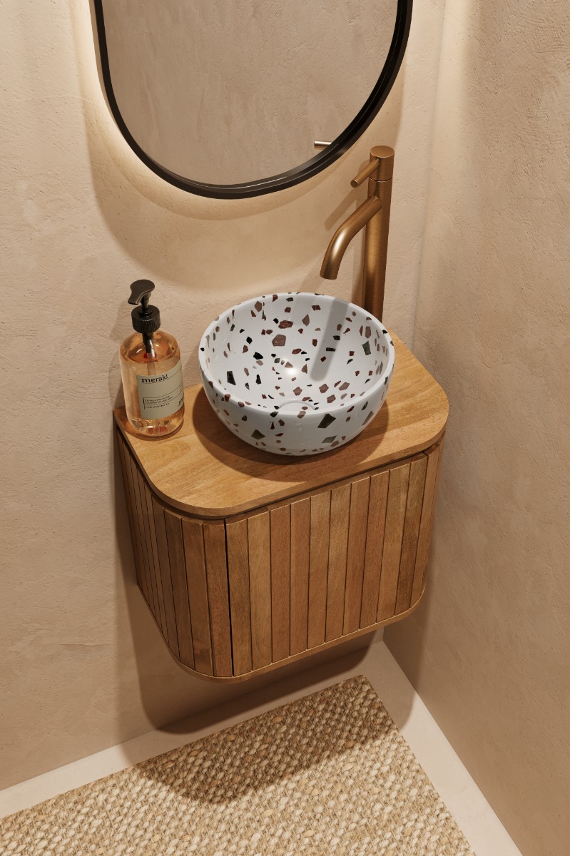 Livli Estrela toiletmeubel links 40cm ribbelfront met Terrazzo waskom