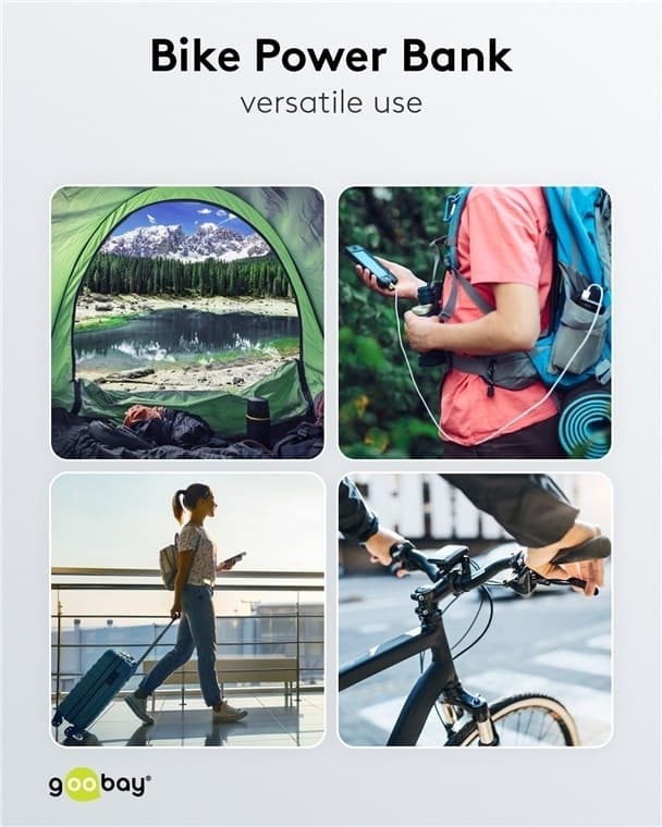 Goobay Bike Powerbank 5.0 (5.000 mAh) lille, tynd og handy bar powerbank med en kapacitet på 5.000 mAh til montering på cyklen