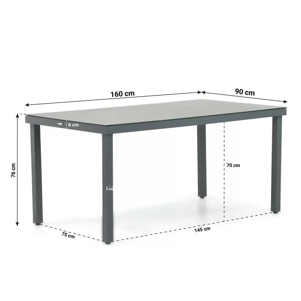 Dining Tuintafel rechthoekig 160 x 90 cm Grijs Porto