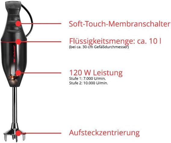 ESGE Zauberstab M100 Premium-Set 9142600, Hand - Stabmixer, Pürierstab, inkl. Zubehör, elektrischer AC – Motor 2-stufig, Soft-Touch Membranschalter, ergonomischer Griff,10l Flüssigkeitsmenge