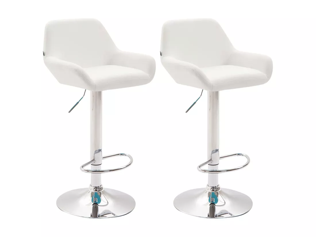 Lot de 2 Tabourets de bar - Similicuir (PVC) & Métal noir mat - Blanc - Braga