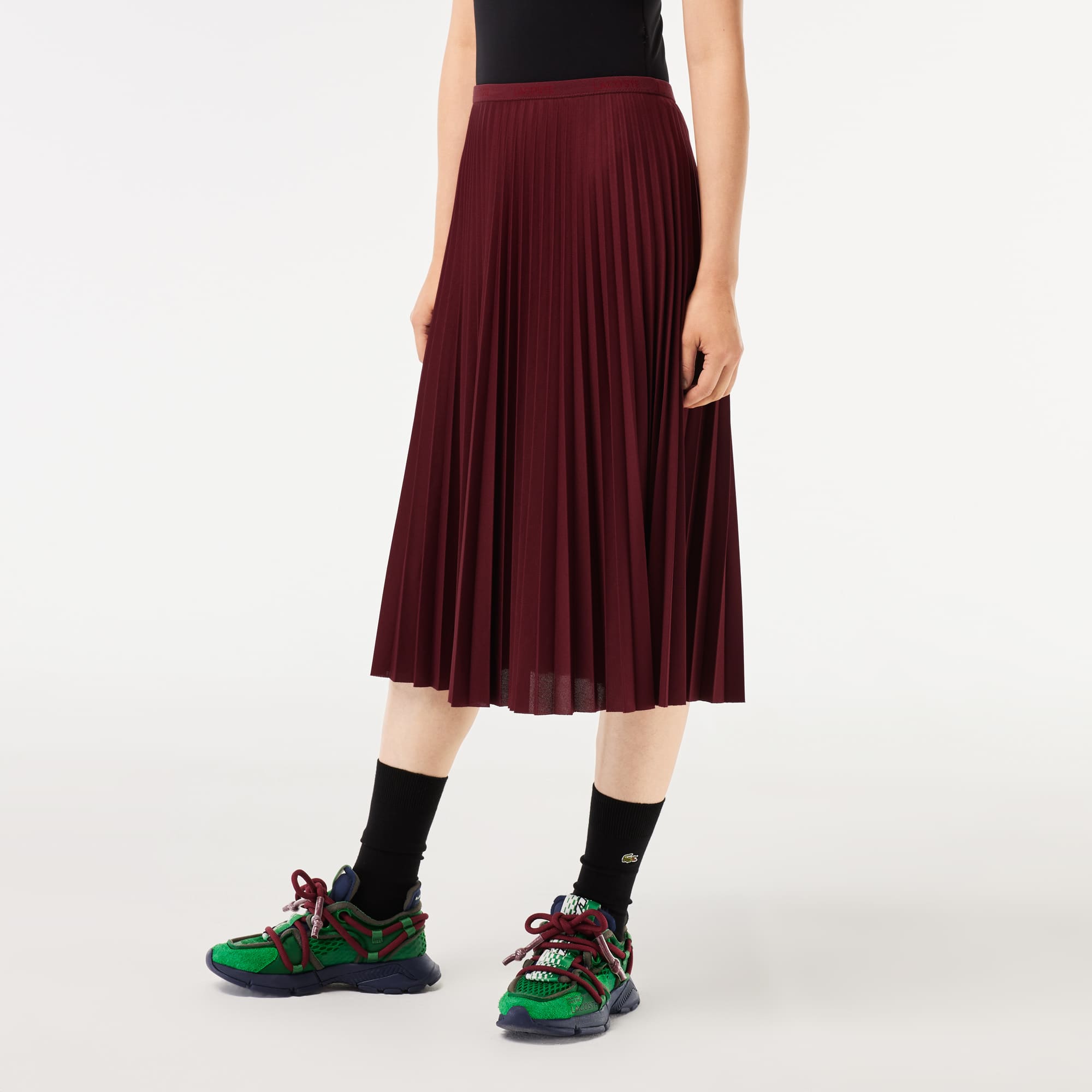 Jupe plissée unie fluide à taille élastiquée Robes & Jupes - Rouge - Lacoste - Femme