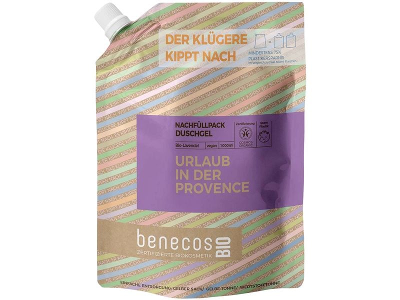 Benecos Nachfüllbeutel Duschgel BIO-Lavendel 1000 ml Umweltschonender Nachfüllbeutel mit Bio Duschgel mit aromatischem Bio-Lavendelblütenauszug