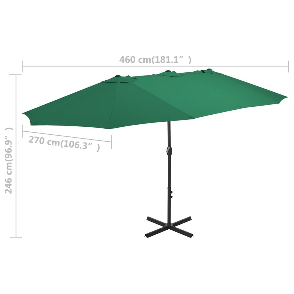 Parasol d'extérieur et mât en aluminium 460 x 270 cm vert