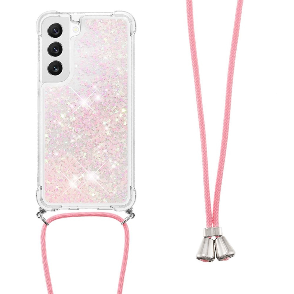 Samsung Galaxy S23 5G Necklace Gummi Hülle Liquid Glitzer   Handykette (130cm) - Rosa