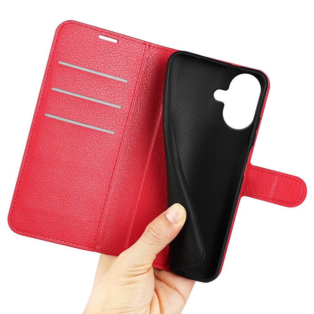 iPhone 17 Leder Tasche Flip Cover Litchi Look - Rot