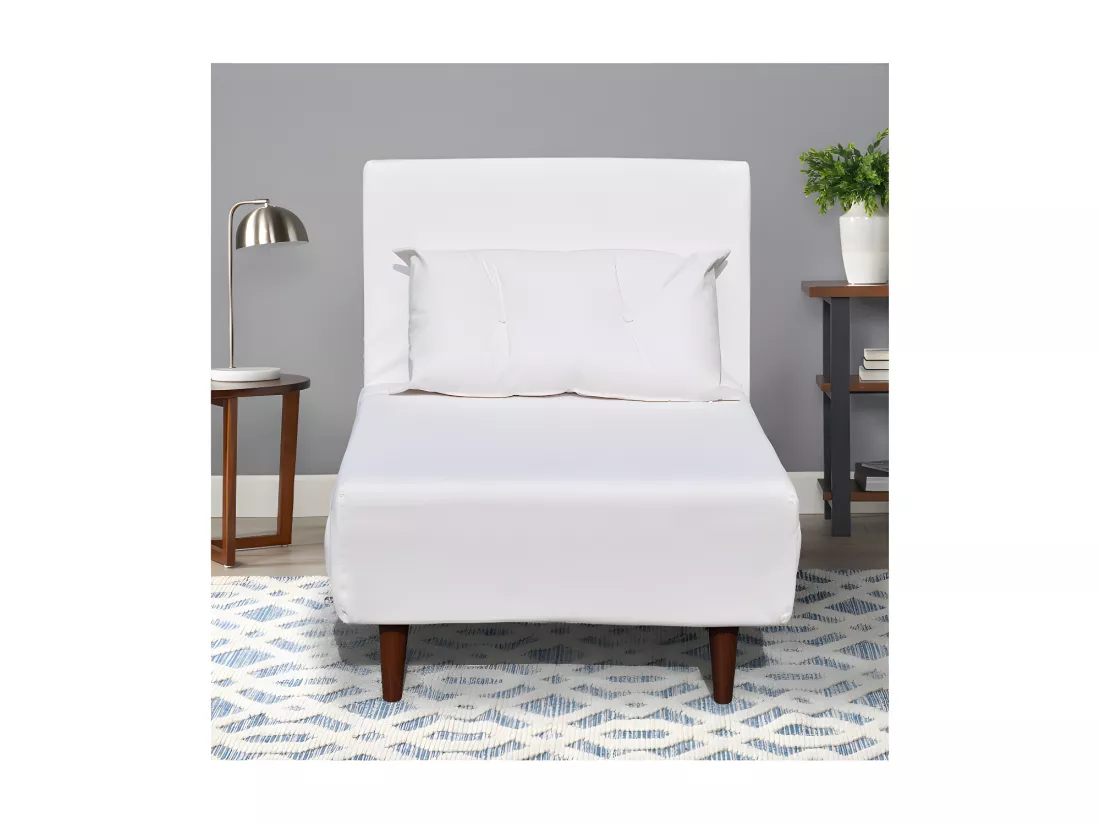 Fauteuil convertible lit 1 place tissu cuir PU blanc 80x90x84cm dimensions lit 80x190x28cm