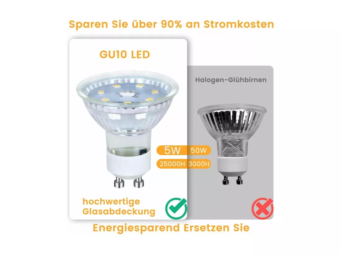 NETTLIFE Lot de 6 ampoules LED GU10 Blanc neutre 5 W, remplace une ampoule 50 W 4000 K économie d'énergie angle de faisceau 110° spot non dimmable