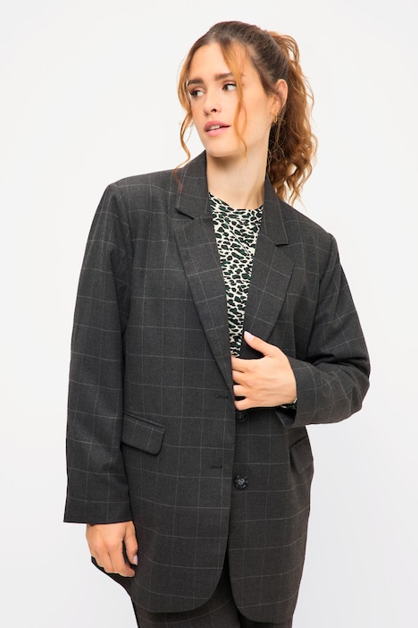 Oversized-Blazer, Karo, softe Web-Qualität, Revers, Langarm