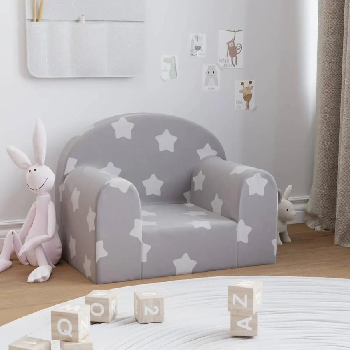 vidaXL Canapé Enfant Gris Clair Étoiles