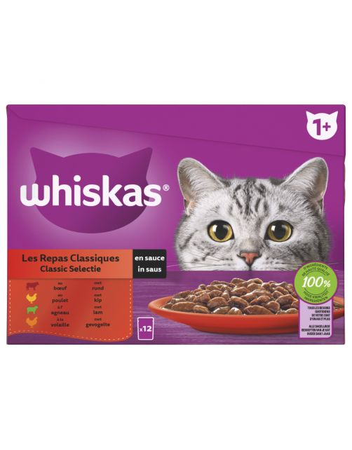 Whiskas 1+ Classic Selectie In Saus Maaltijdzakjes Multipack - Kattenvoer - 12x85 g
