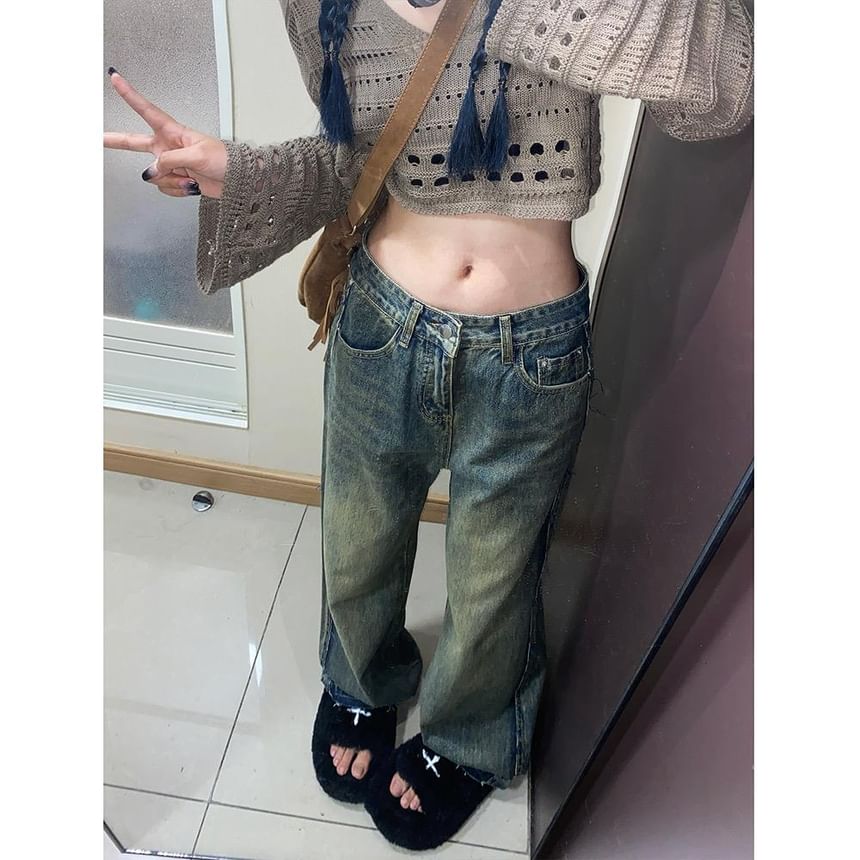Kenning - Low Rise Washed Wide Leg Jeans