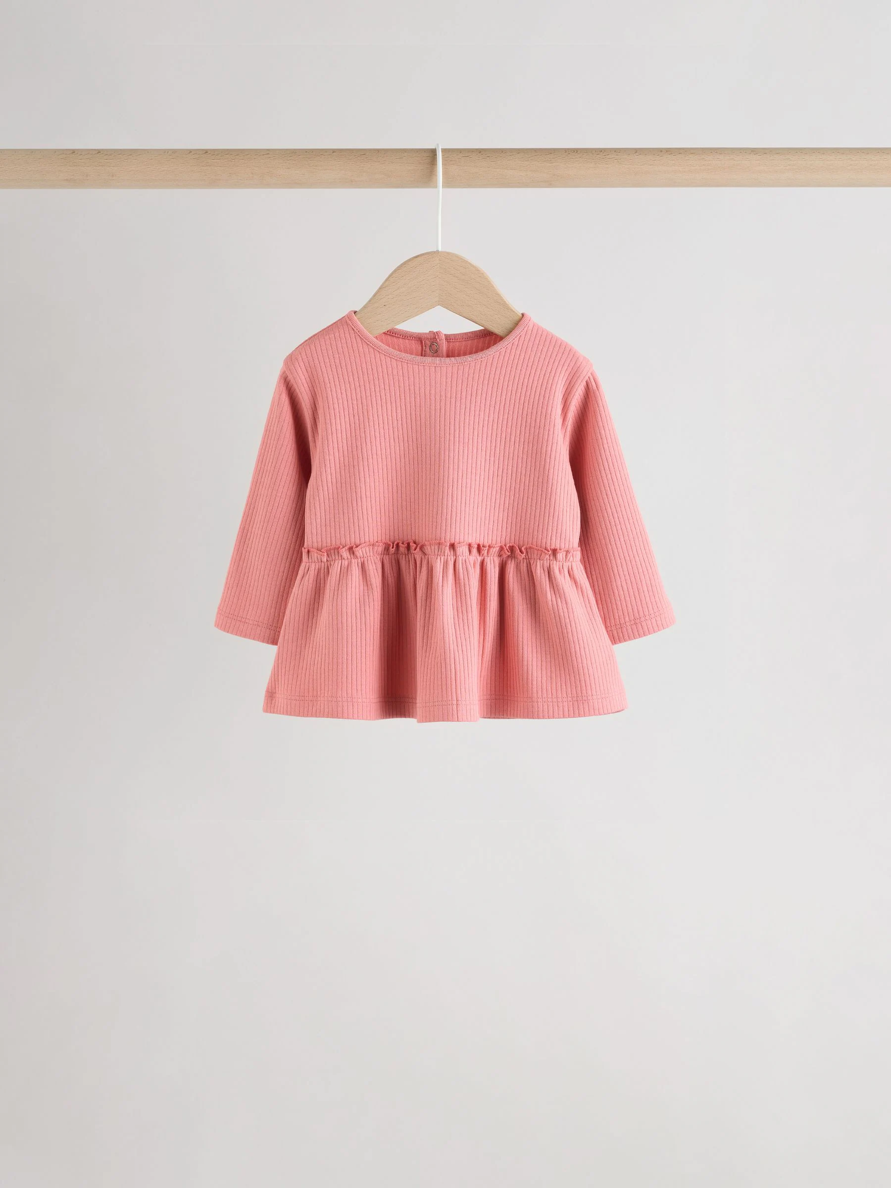 Roze - Baby Peplum Tops met Lange Mouwen 4 Pack (0mnd-2jr)