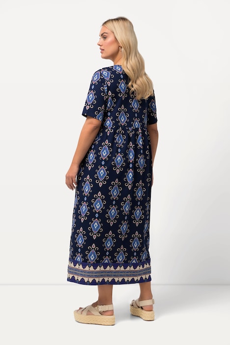 Midikleid, A-Linie, Tunika-Ausschnitt, Halbarm