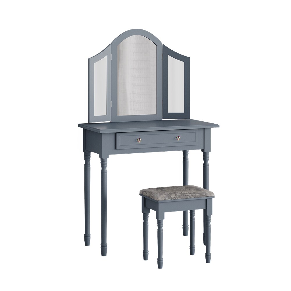 Vicco Schminktisch Frisiertisch Kosmetiktisch Kate Grau Schminkspiegel Hocker 80x134 cm Antik Schlafzimmerkommode Schminkkommode Schublade Ablage Aufbewahrung Frisierkommode Make-Up-Tisch