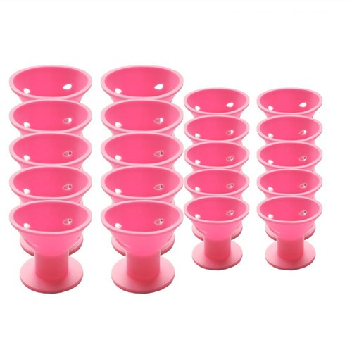 (20er Set) Ø17-20mm Silikon Lockenwickler Hitzefreies Haar Styling Wickler ohne Clips in 2 Grössen - Pink