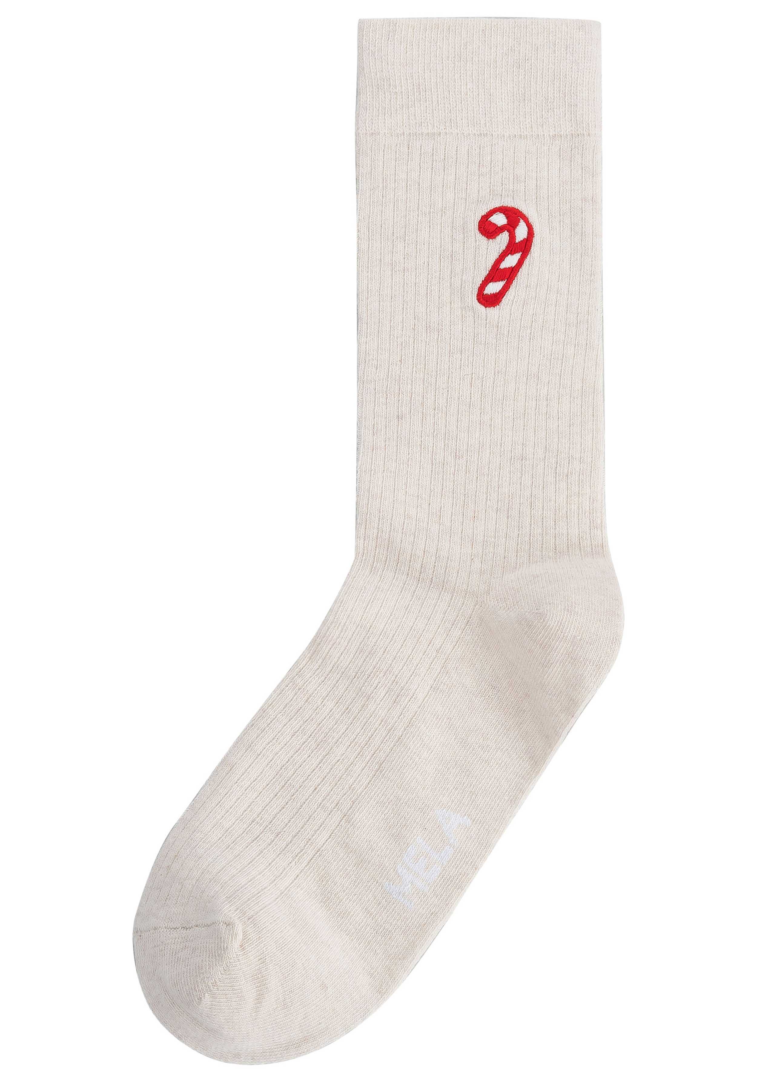 Mela 1er-Pack Socken Ribbed mit Stickerei Cream Melange/Candy Cane