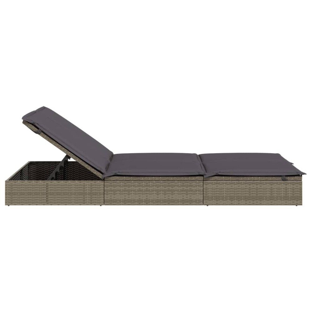 Transat chaise longue bain de soleil lit de jardin terrasse meuble d'extérieur à 2 places avec coussins gris résine tressée 0
