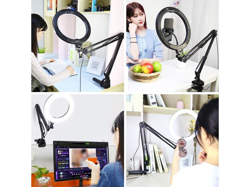 Puluz Schreibtisch Ringlicht 26 cm Dimmbares Ringlicht mit Desktoparm