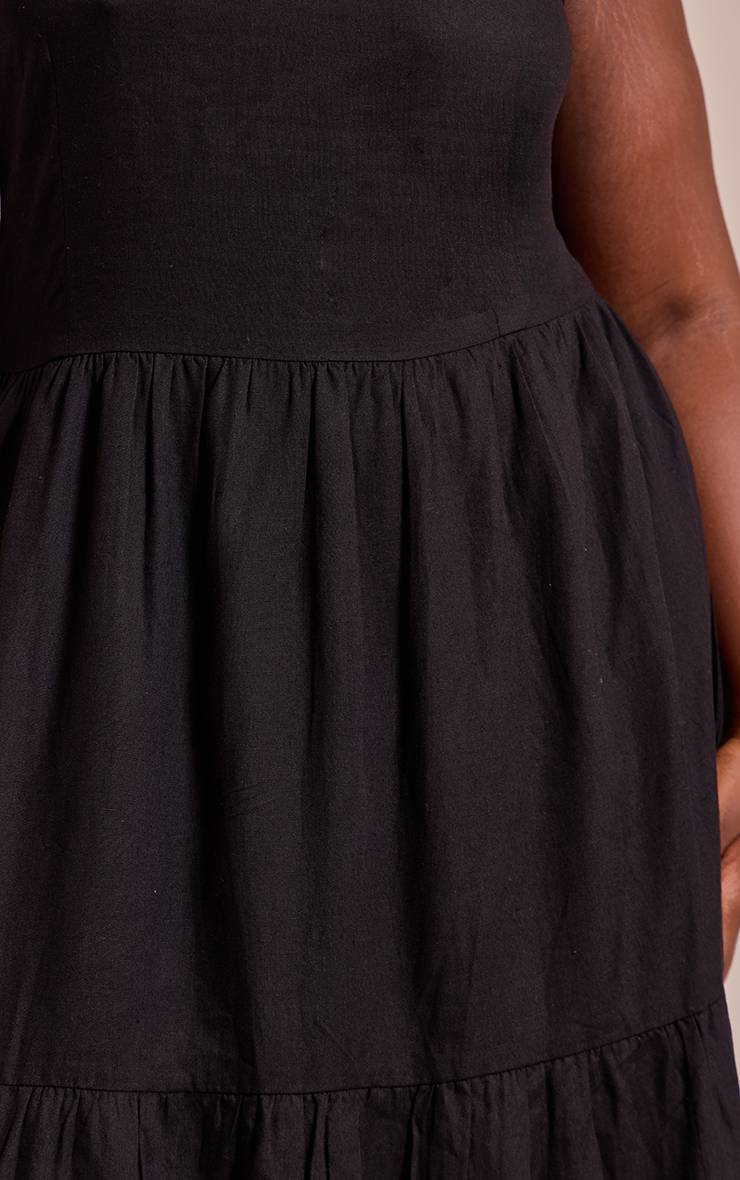 Noir Robe Longue Froncée À Bretelles Grande Taille