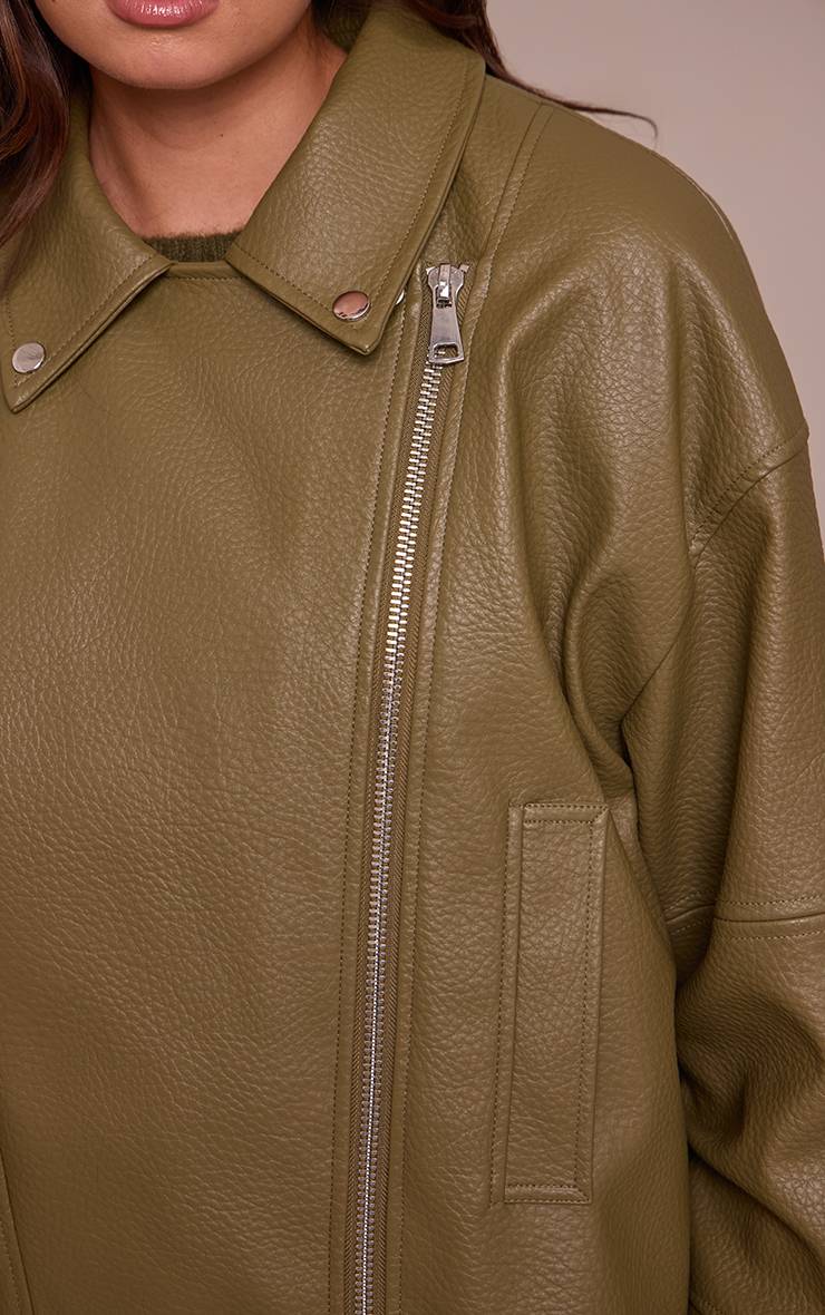 Vert Olive Veste De Motard Oversize En Synthétique