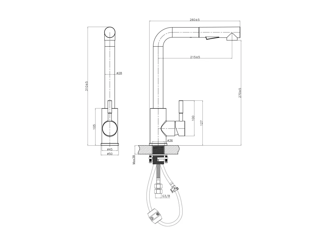 Cecipa max Mitigeur Cuisine avec Douchette Extractible Robinet Cuisine avec 2 Jets aux Choix Robinetterie en Acier Brossé Haute Qualité,EU Modèle
