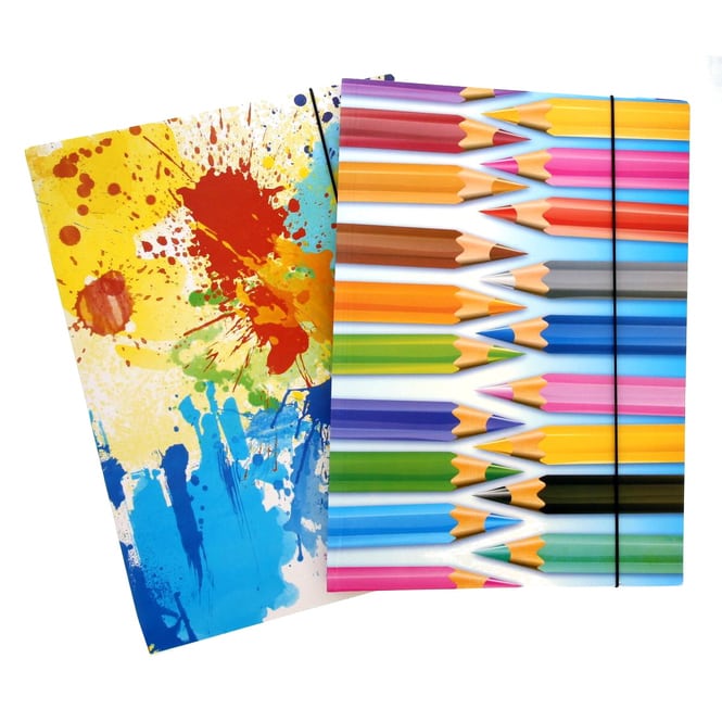 Gummizugmappe - DIN A4 - Motiv Stifte oder Farbkleckse - 1 Stück